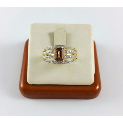 14K Yellow Gold Brown Tourmaline & Diamond Ring