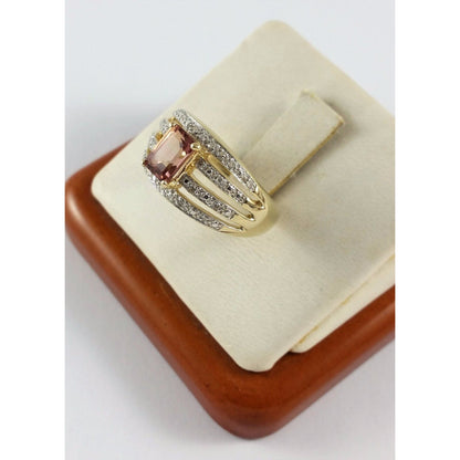 14K Yellow Gold Brown Tourmaline & Diamond Ring