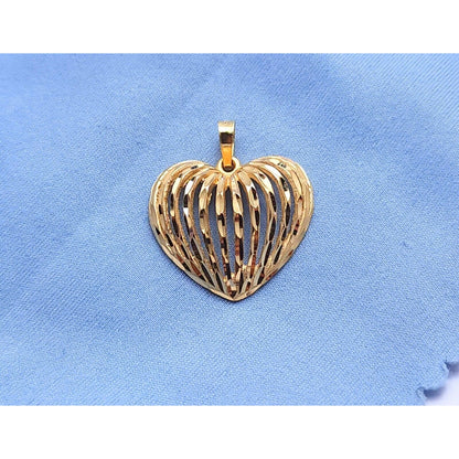 14K Yellow Gold Textured Diamond Cut Heart Charm Pendant