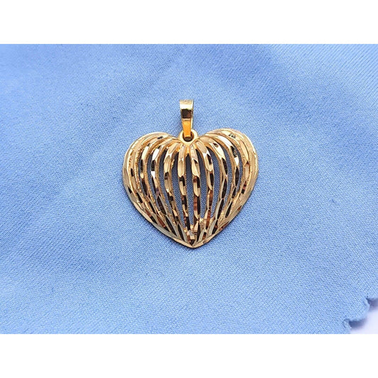 14K Yellow Gold Textured Diamond Cut Heart Charm Pendant