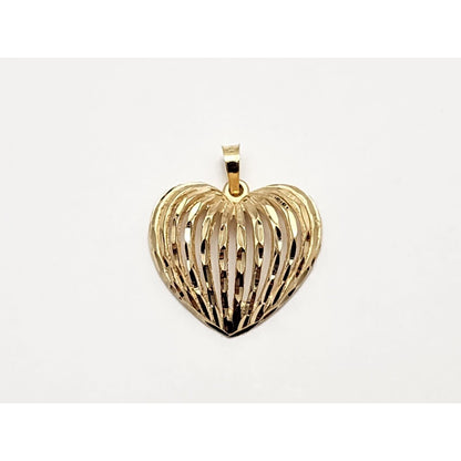 14K Yellow Gold Textured Diamond Cut Heart Charm Pendant