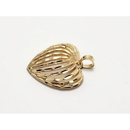 14K Yellow Gold Textured Diamond Cut Heart Charm Pendant