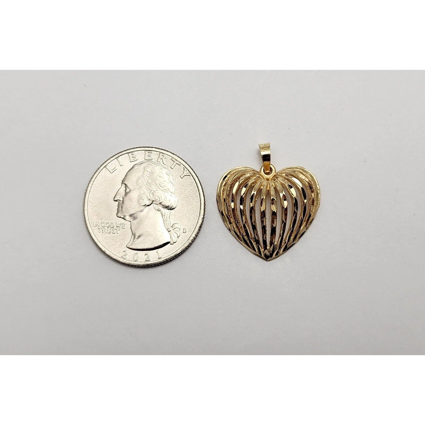 14K Yellow Gold Textured Diamond Cut Heart Charm Pendant