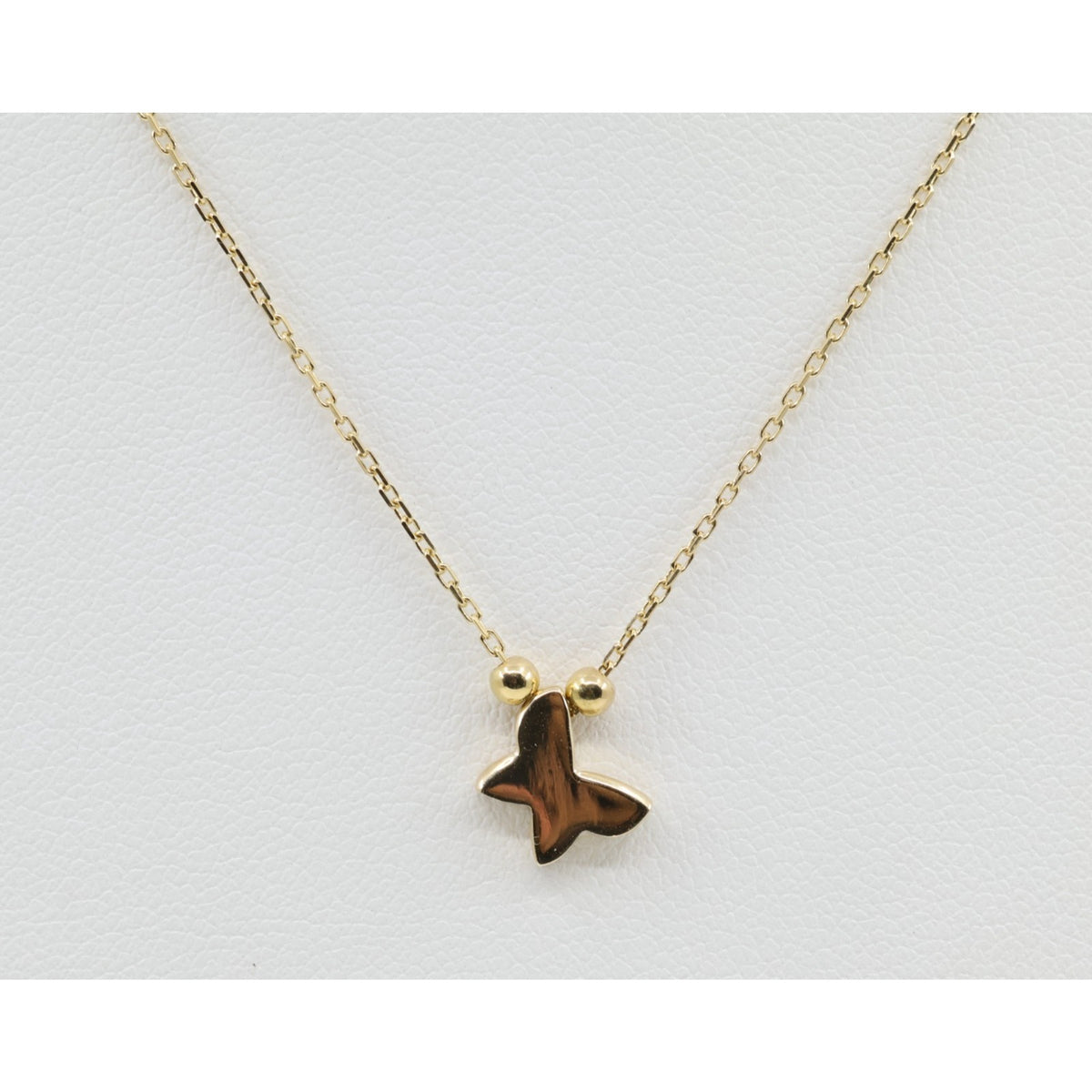 18K Yellow Gold Butterfly Charm Pendant Resizable Cable Link Chain Necklace