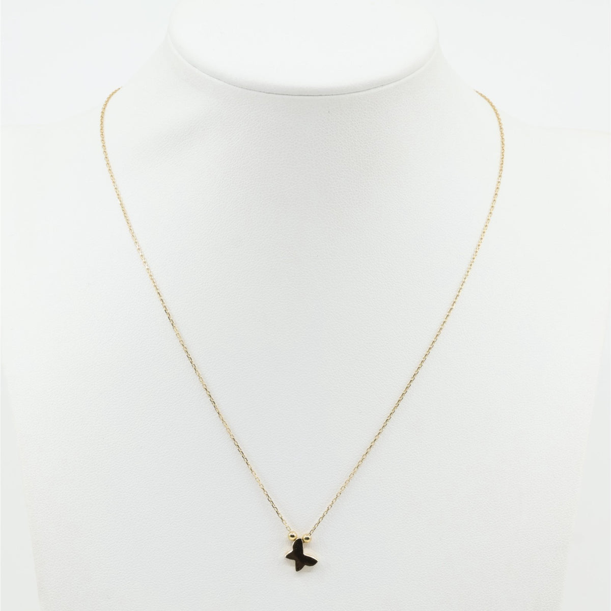 18K Yellow Gold Butterfly Charm Pendant Resizable Cable Link Chain Necklace