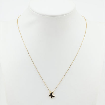 18K Yellow Gold Butterfly Charm Pendant Resizable Cable Link Chain Necklace