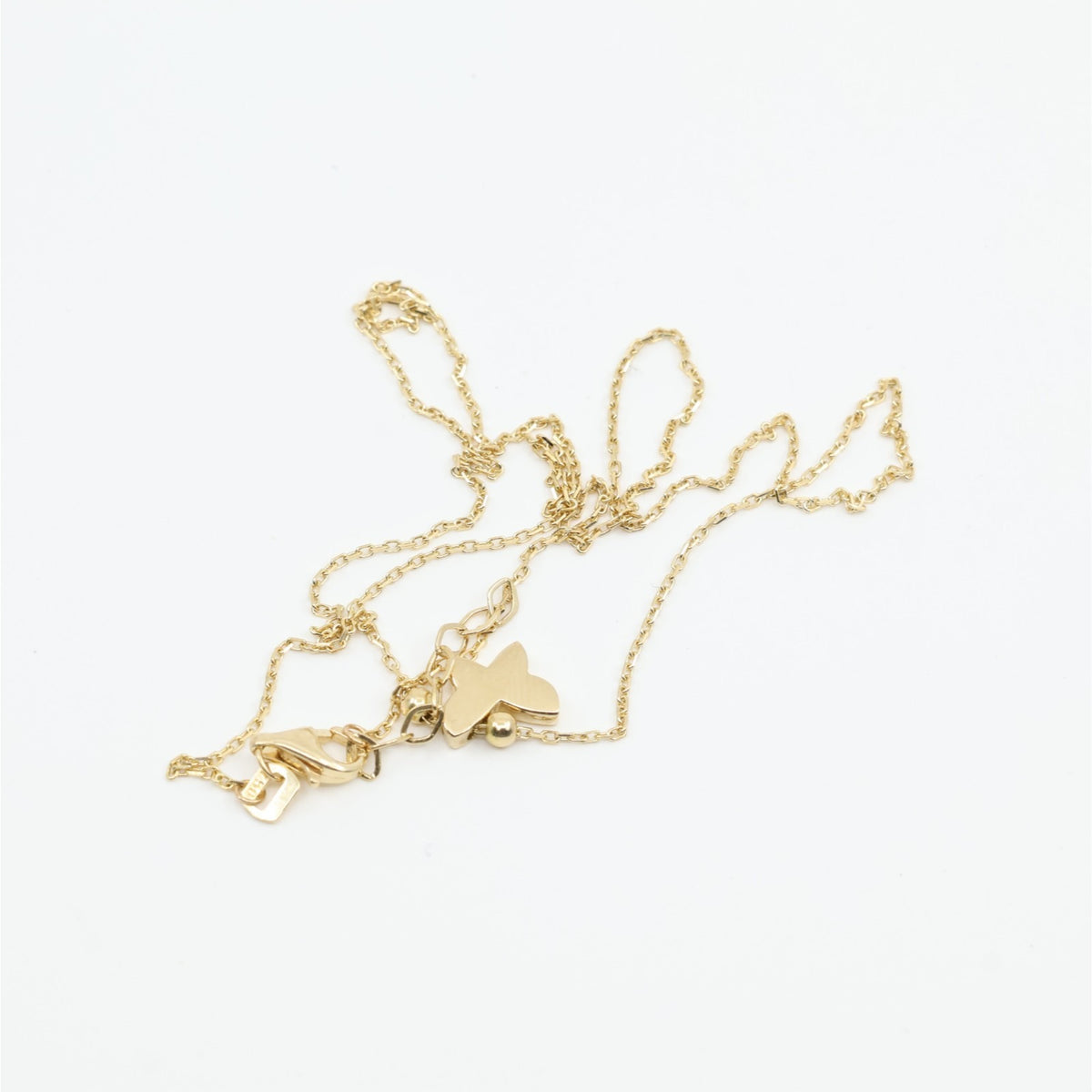 18K Yellow Gold Butterfly Charm Pendant Resizable Cable Link Chain Necklace