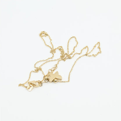 18K Yellow Gold Butterfly Charm Pendant Resizable Cable Link Chain Necklace