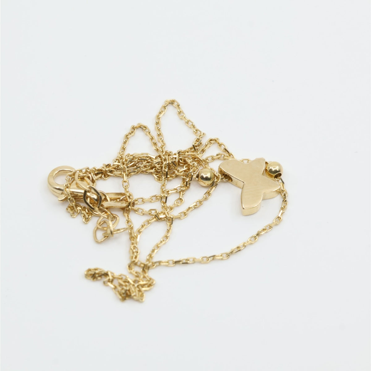18K Yellow Gold Butterfly Charm Pendant Resizable Cable Link Chain Necklace