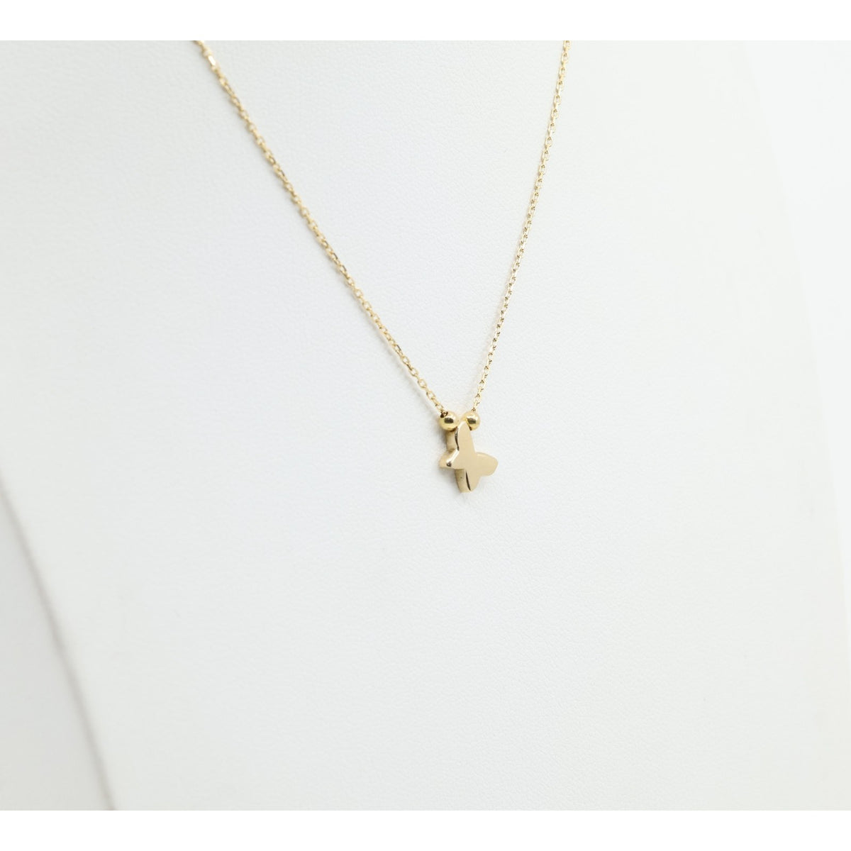 18K Yellow Gold Butterfly Charm Pendant Resizable Cable Link Chain Necklace