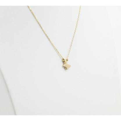 18K Yellow Gold Butterfly Charm Pendant Resizable Cable Link Chain Necklace
