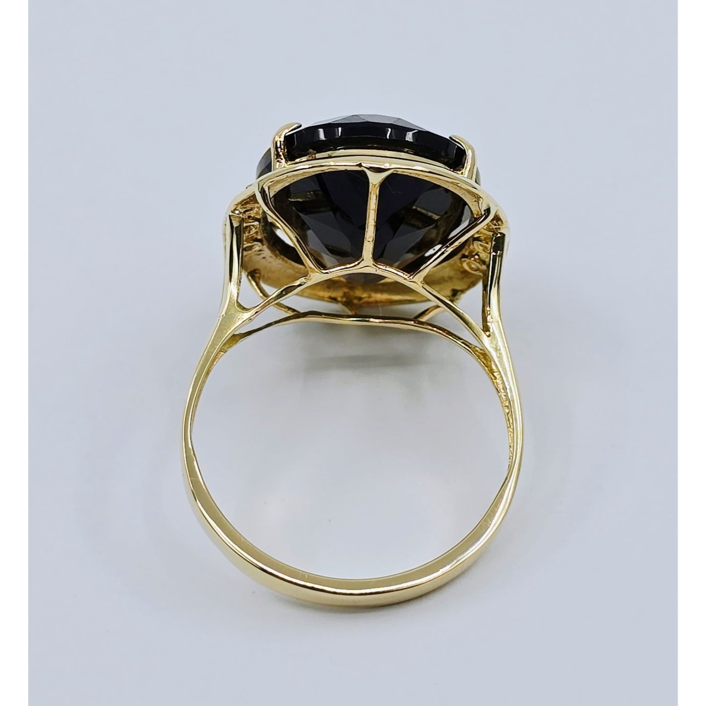 Large 14K Yellow Gold Smoky Quartz & Diamond Ring