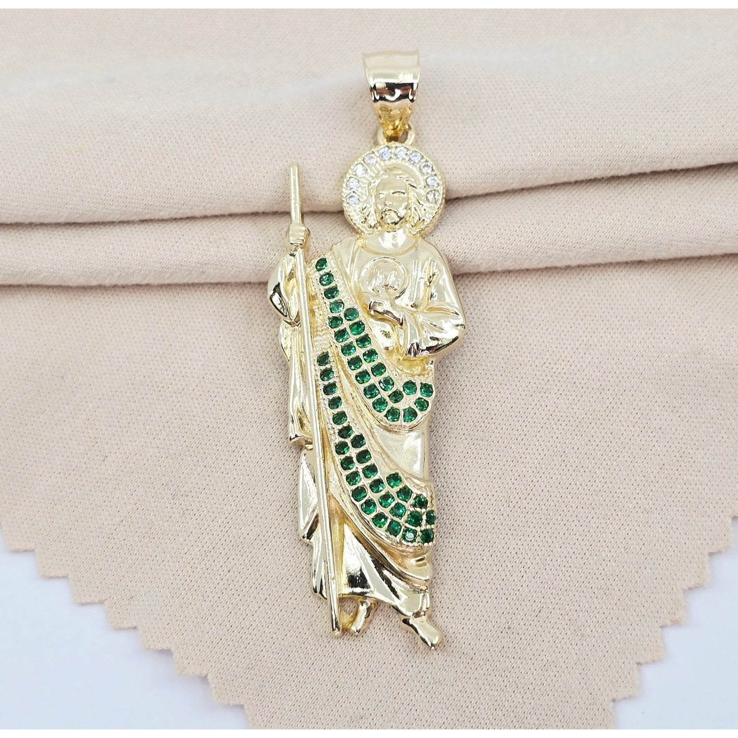 14K Yellow Gold Saint Jude CZ Charm Pendant