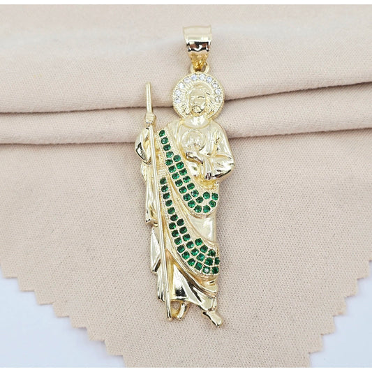 14K Yellow Gold Saint Jude CZ Charm Pendant