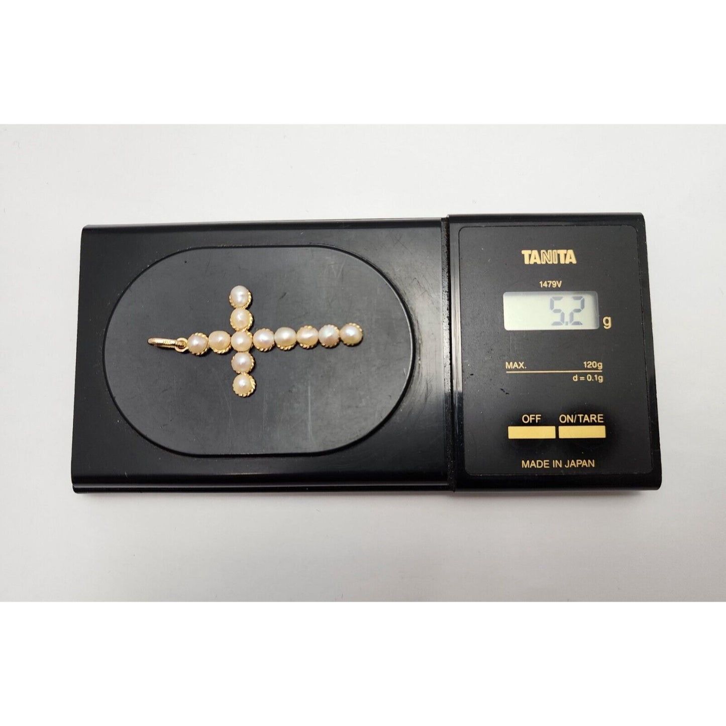 18K Yellow Gold Pearl Cross Charm Pendant