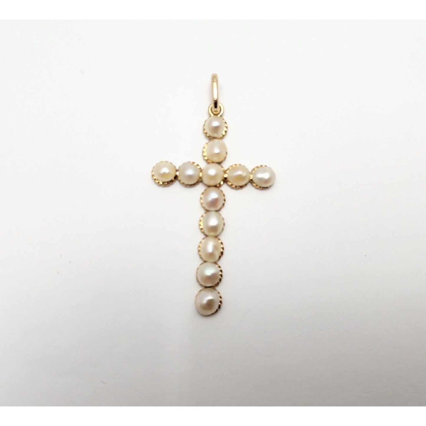 18K Yellow Gold Pearl Cross Charm Pendant