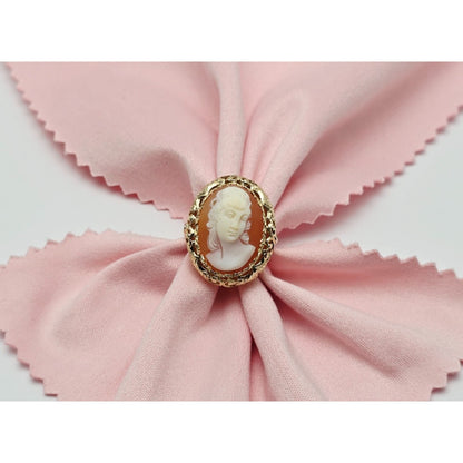Antique Vintage 14K Yellow Gold Oval Cameo Filigree Ring