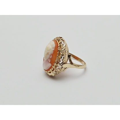 Antique Vintage 14K Yellow Gold Oval Cameo Filigree Ring
