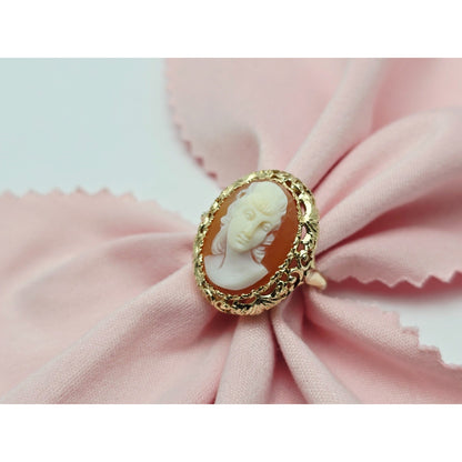 Antique Vintage 14K Yellow Gold Oval Cameo Filigree Ring