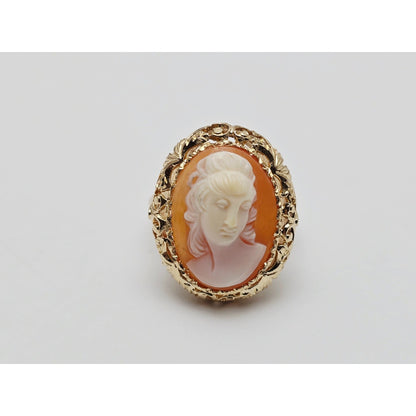 Antique Vintage 14K Yellow Gold Oval Cameo Filigree Ring