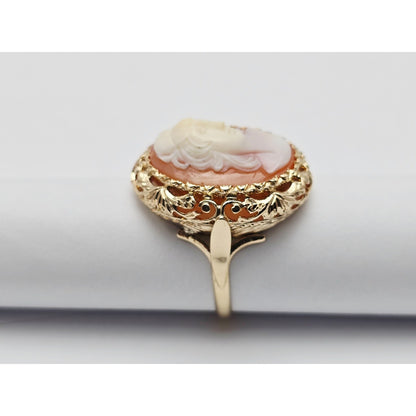 Antique Vintage 14K Yellow Gold Oval Cameo Filigree Ring