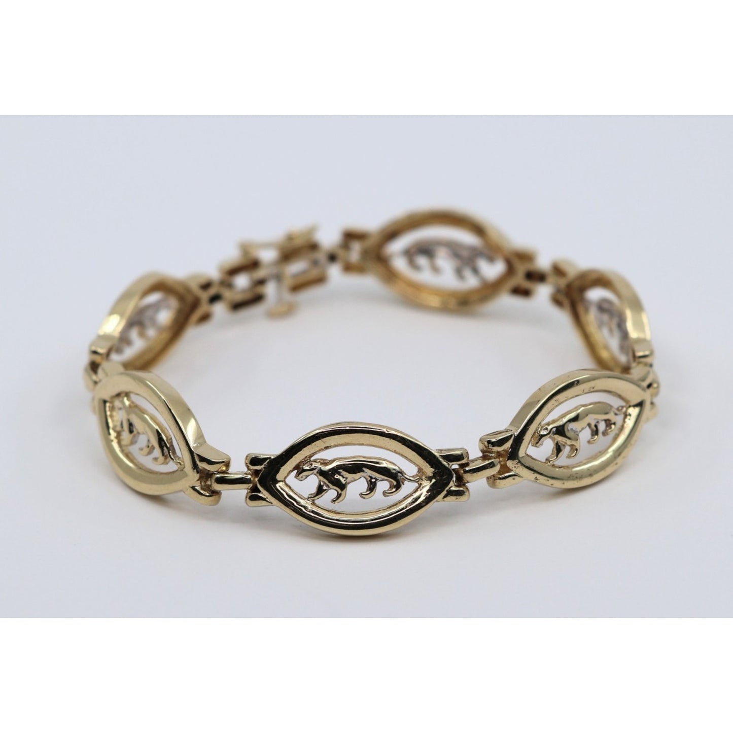 14K Yellow Gold Custom Jaguar Panther Lion Wide Link Bracelet