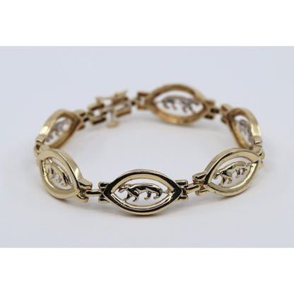 14K Yellow Gold Custom Jaguar Panther Lion Wide Link Bracelet