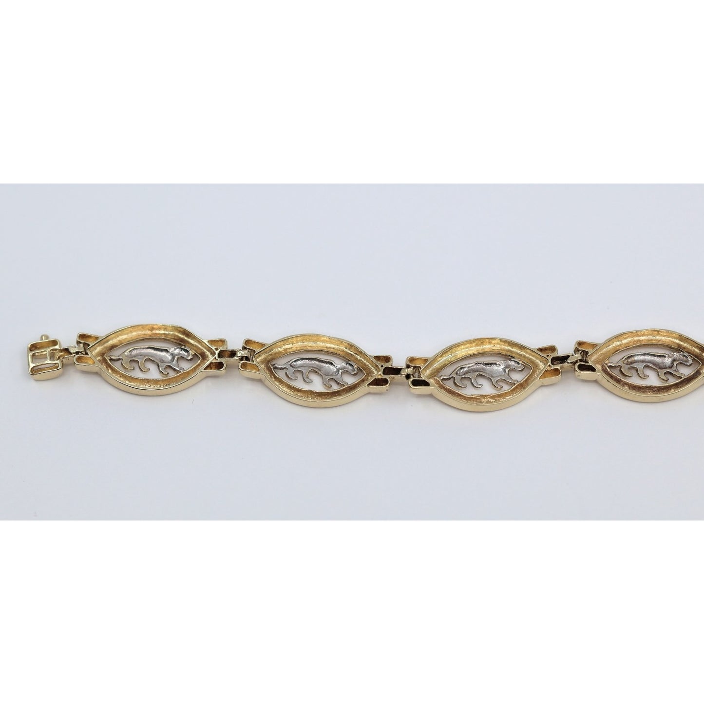 14K Yellow Gold Custom Jaguar Panther Lion Wide Link Bracelet