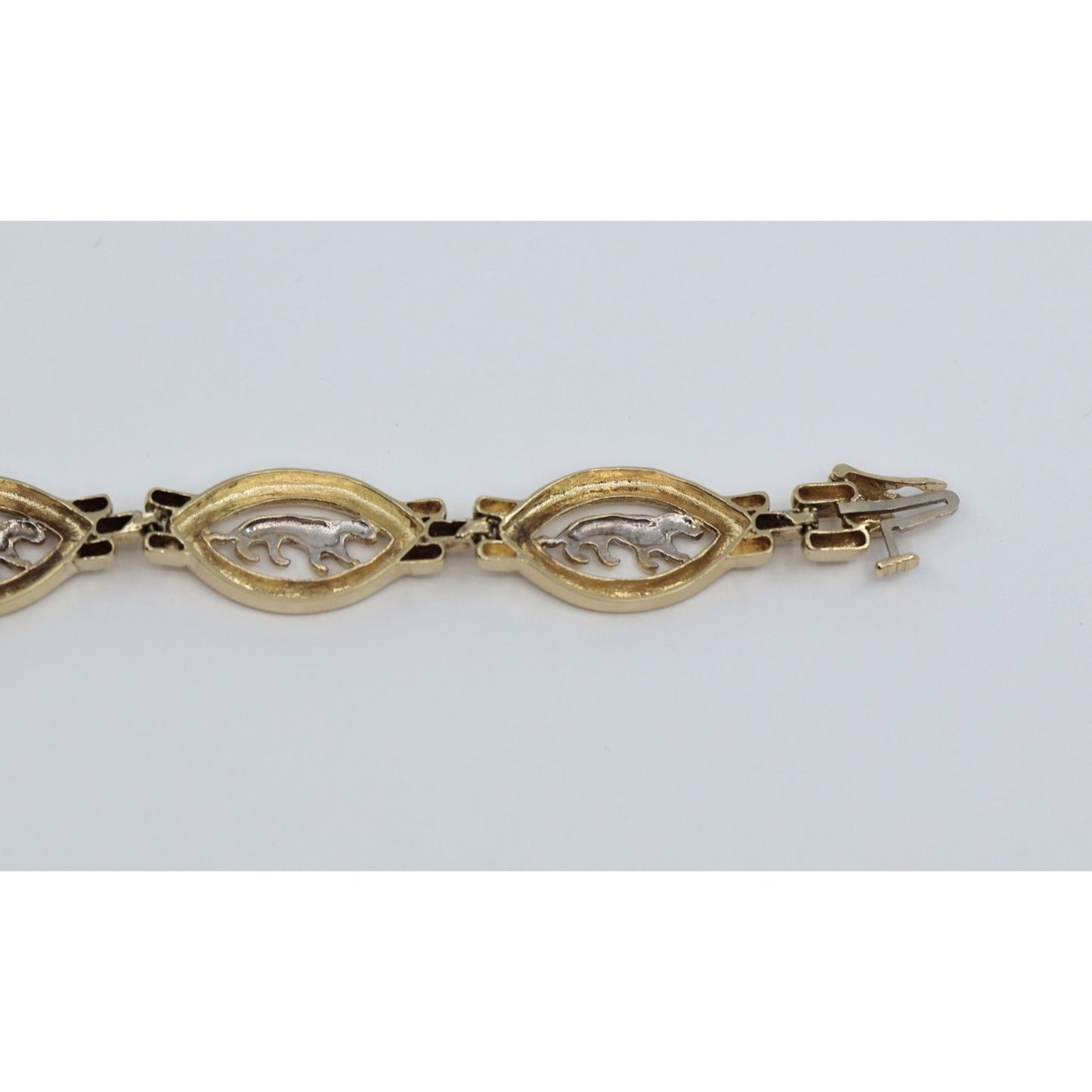 14K Yellow Gold Custom Jaguar Panther Lion Wide Link Bracelet