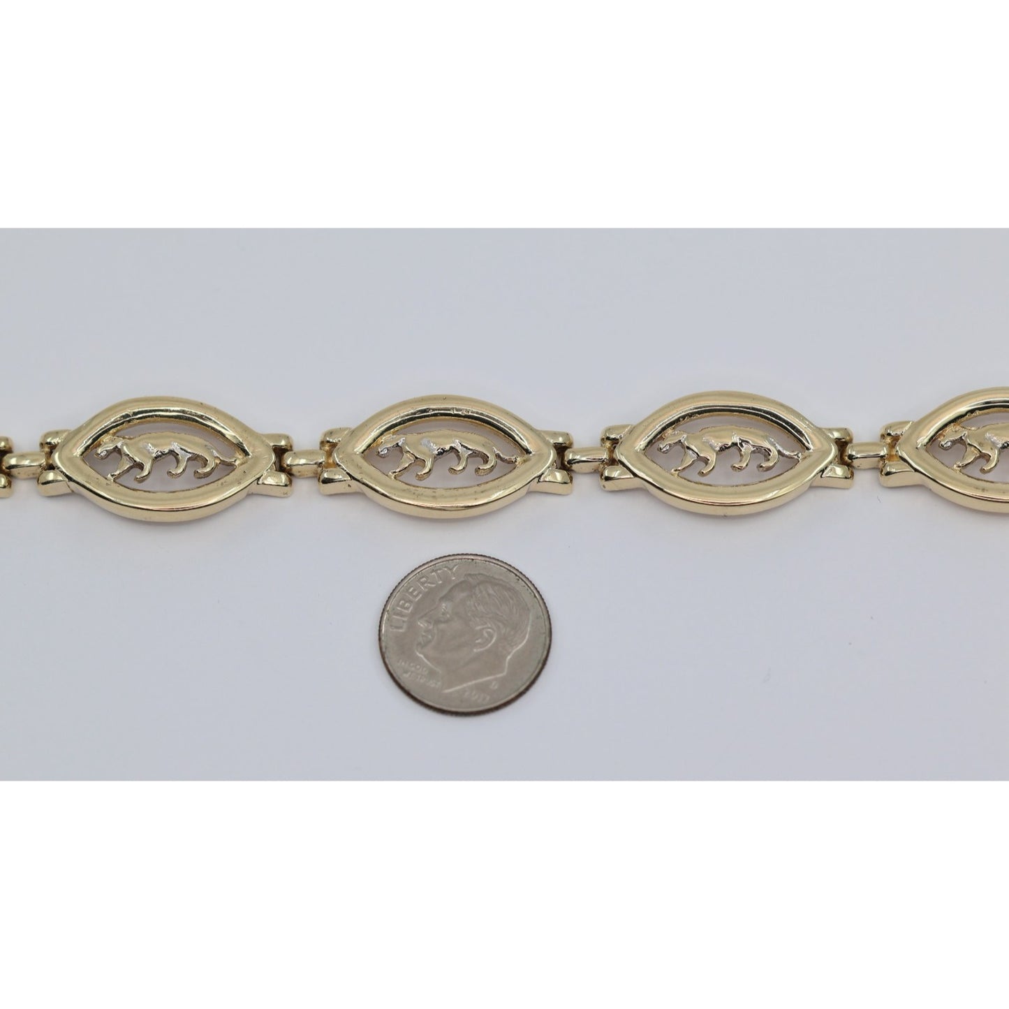 14K Yellow Gold Custom Jaguar Panther Lion Wide Link Bracelet