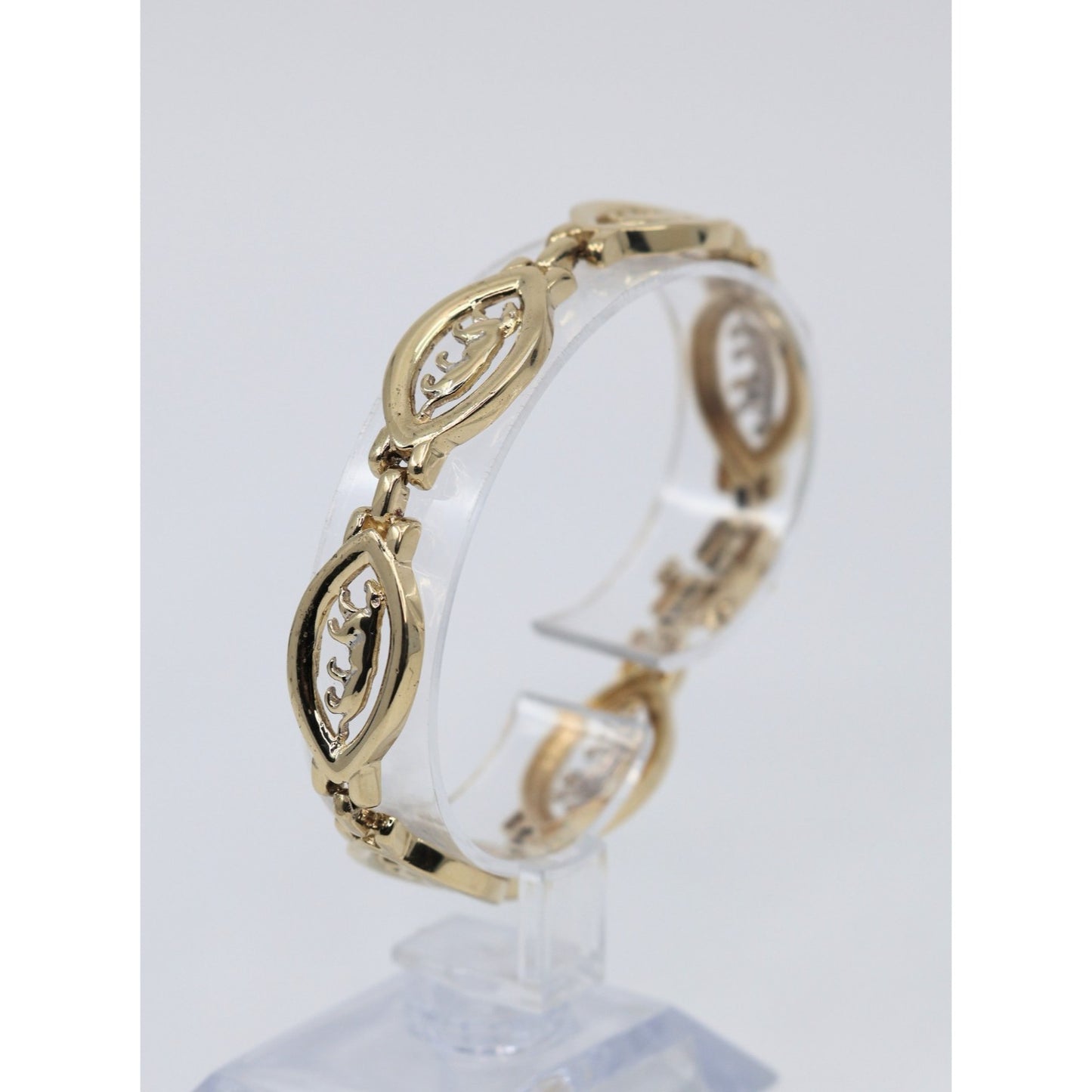 14K Yellow Gold Custom Jaguar Panther Lion Wide Link Bracelet
