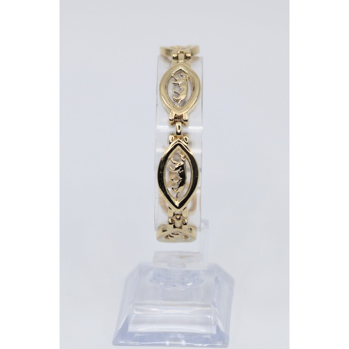 14K Yellow Gold Custom Jaguar Panther Lion Wide Link Bracelet