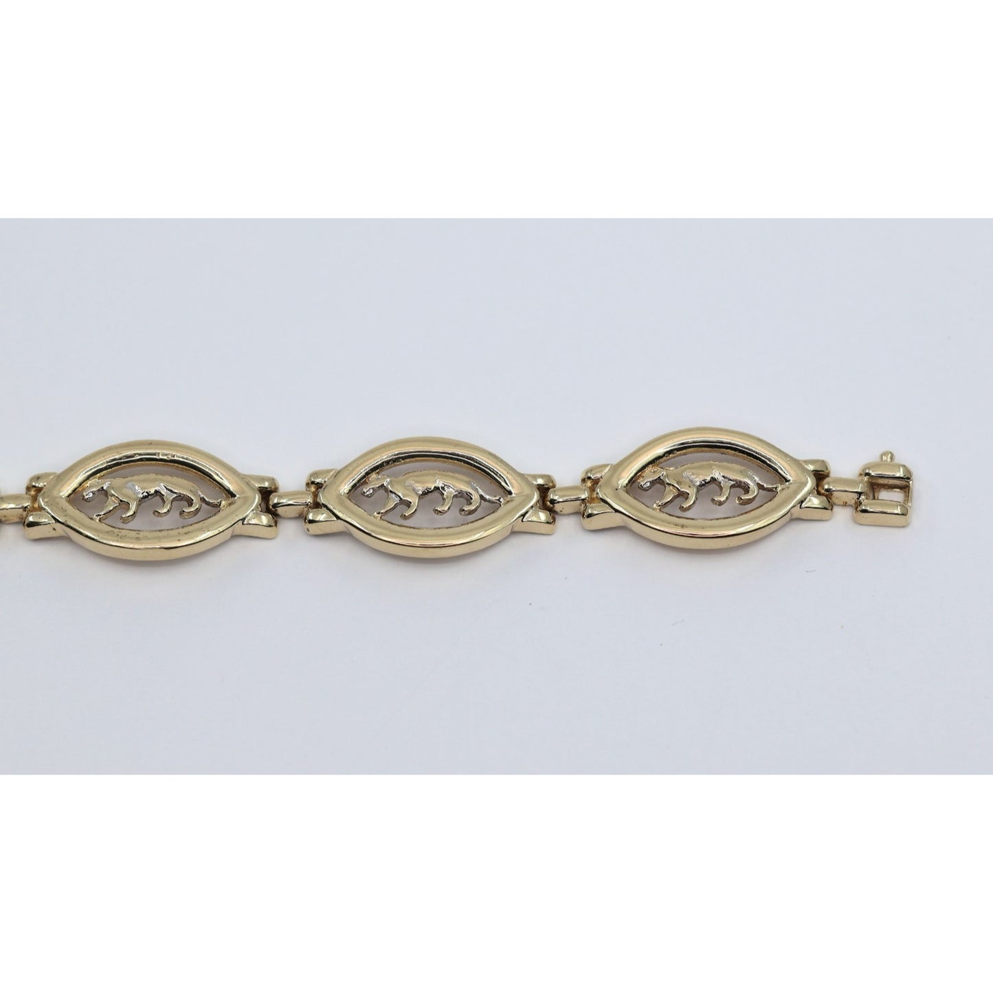 14K Yellow Gold Custom Jaguar Panther Lion Wide Link Bracelet