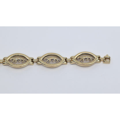14K Yellow Gold Custom Jaguar Panther Lion Wide Link Bracelet