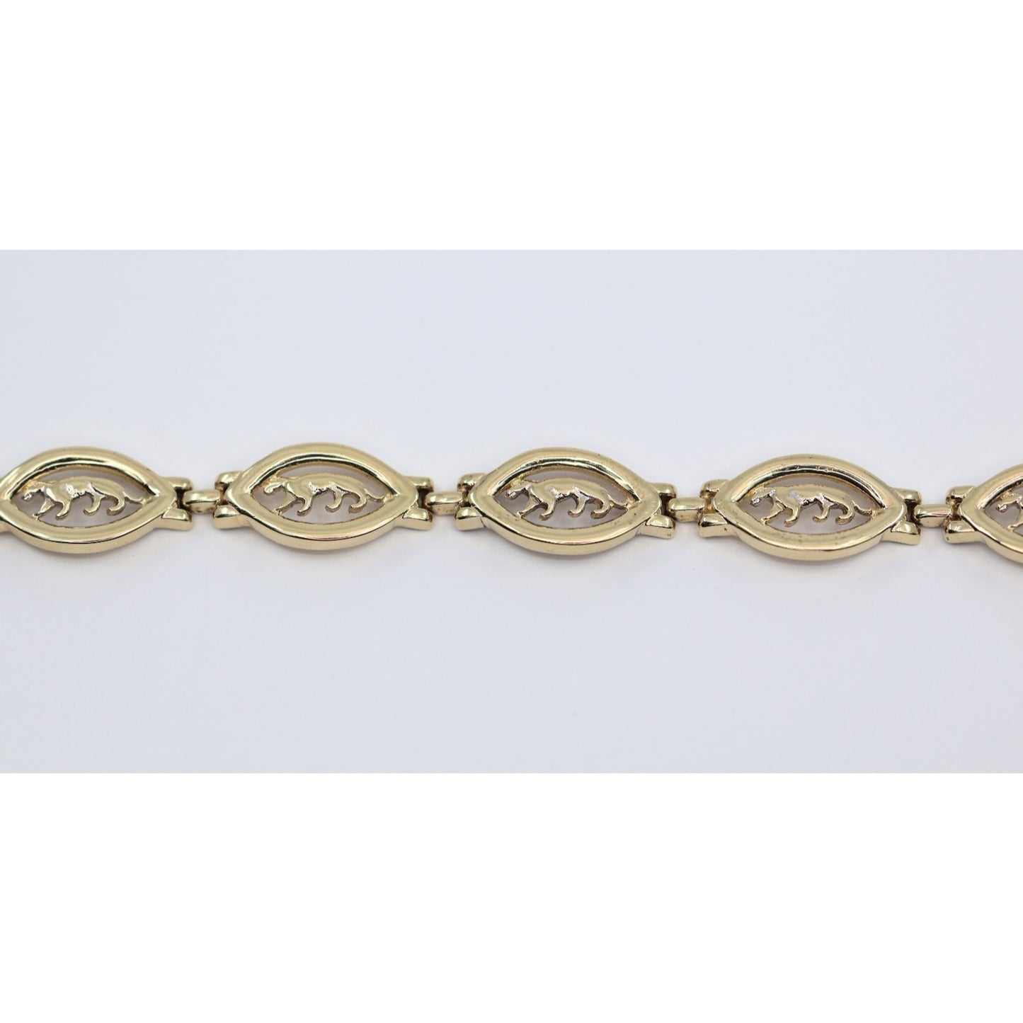 14K Yellow Gold Custom Jaguar Panther Lion Wide Link Bracelet
