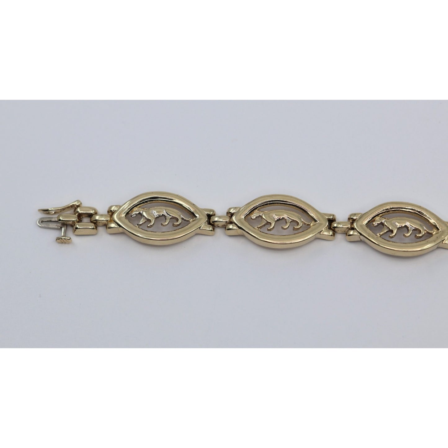 14K Yellow Gold Custom Jaguar Panther Lion Wide Link Bracelet