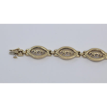 14K Yellow Gold Custom Jaguar Panther Lion Wide Link Bracelet