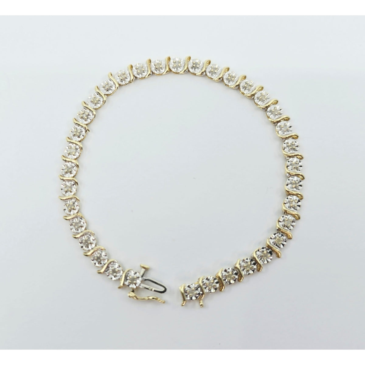 10K Two Tone Gold Designer Diamond Tennis Link Bracelet