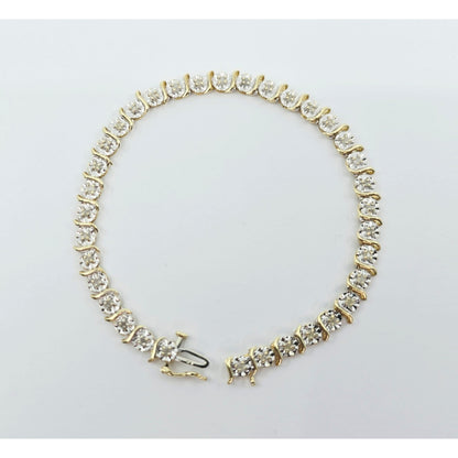 10K Two Tone Gold Designer Diamond Tennis Link Bracelet
