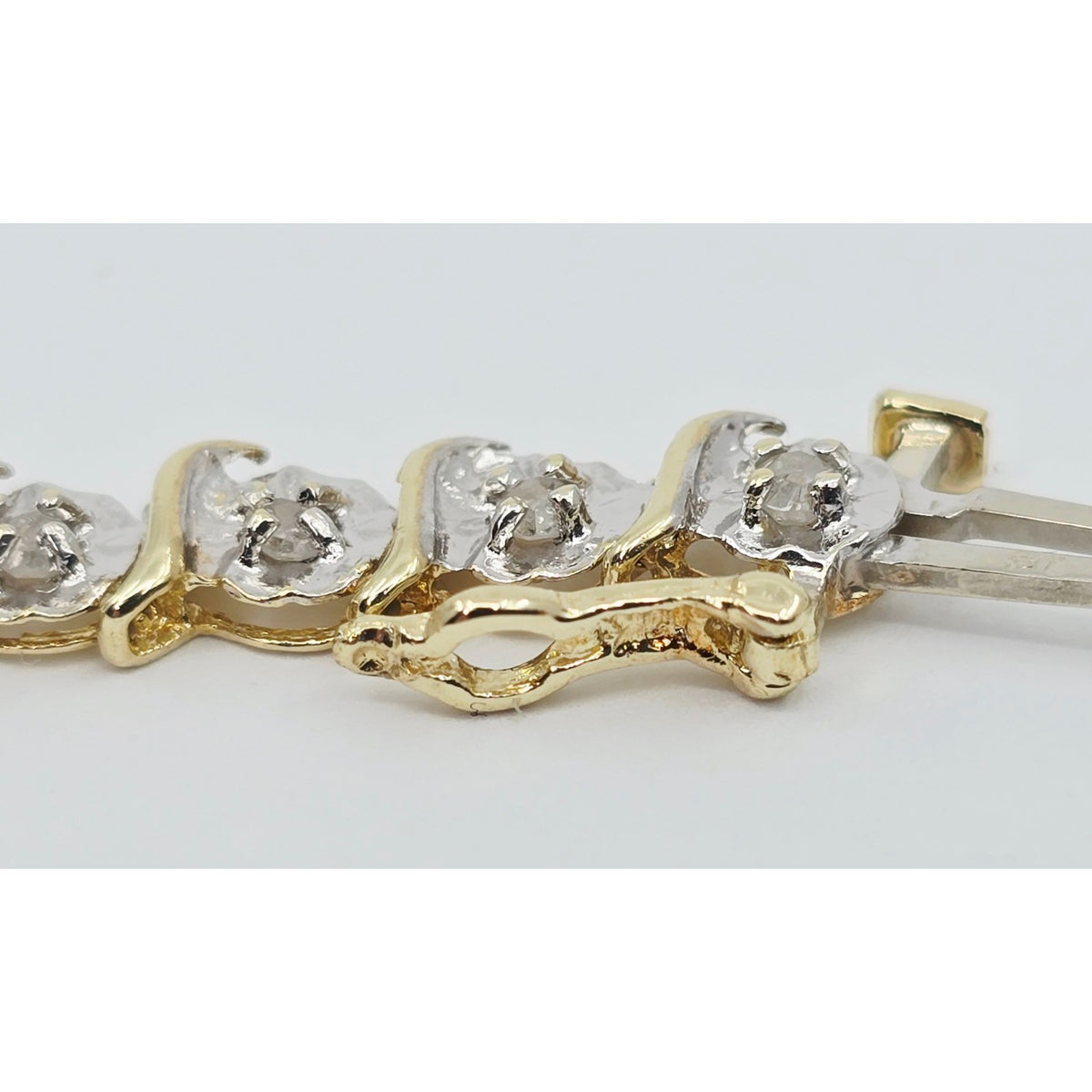 10K Two Tone Gold Designer Diamond Tennis Link Bracelet