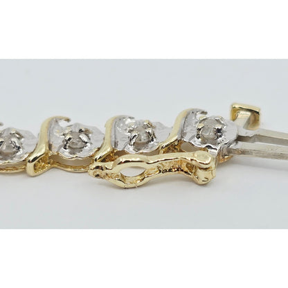 10K Two Tone Gold Designer Diamond Tennis Link Bracelet