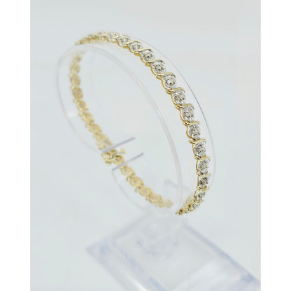 10K Two Tone Gold Designer Diamond Tennis Link Bracelet