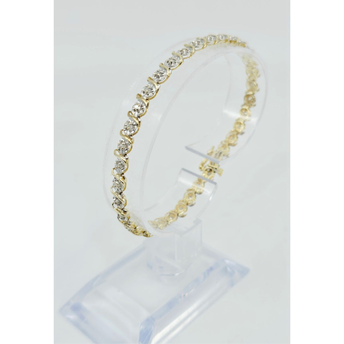 10K Two Tone Gold Designer Diamond Tennis Link Bracelet