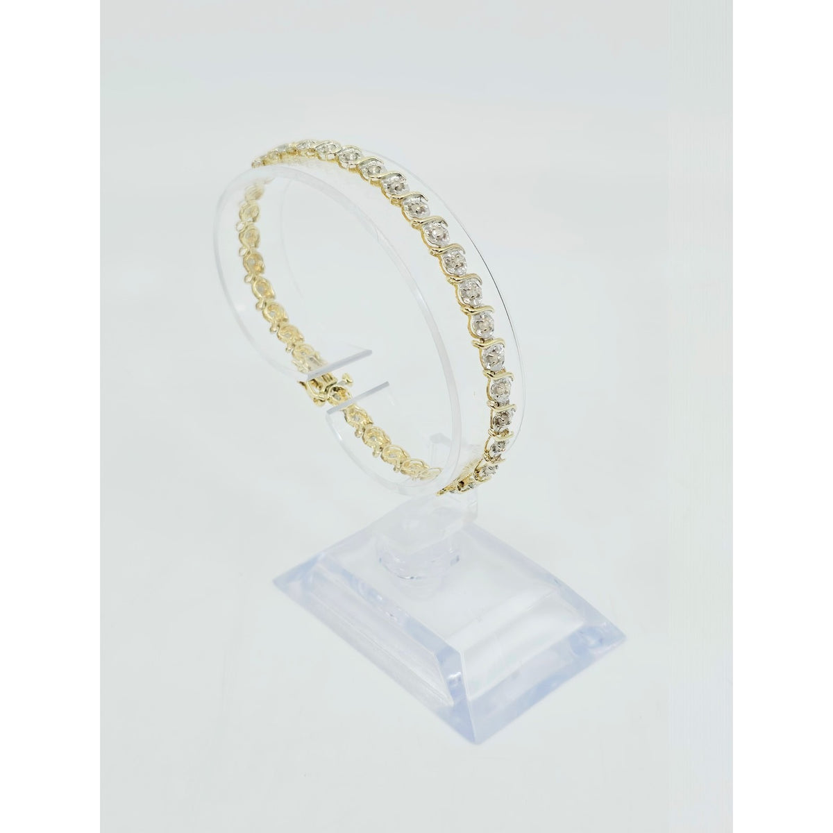 10K Two Tone Gold Designer Diamond Tennis Link Bracelet