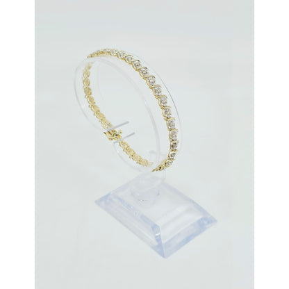 10K Two Tone Gold Designer Diamond Tennis Link Bracelet