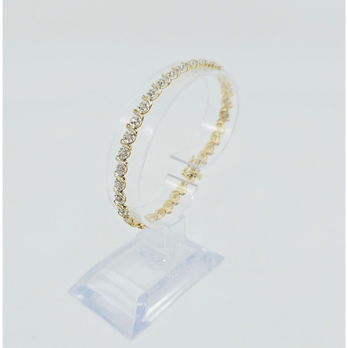 10K Two Tone Gold Designer Diamond Tennis Link Bracelet