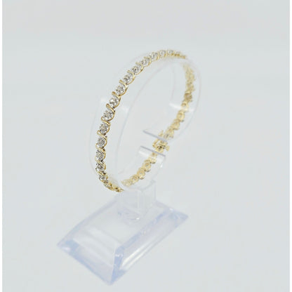 10K Two Tone Gold Designer Diamond Tennis Link Bracelet