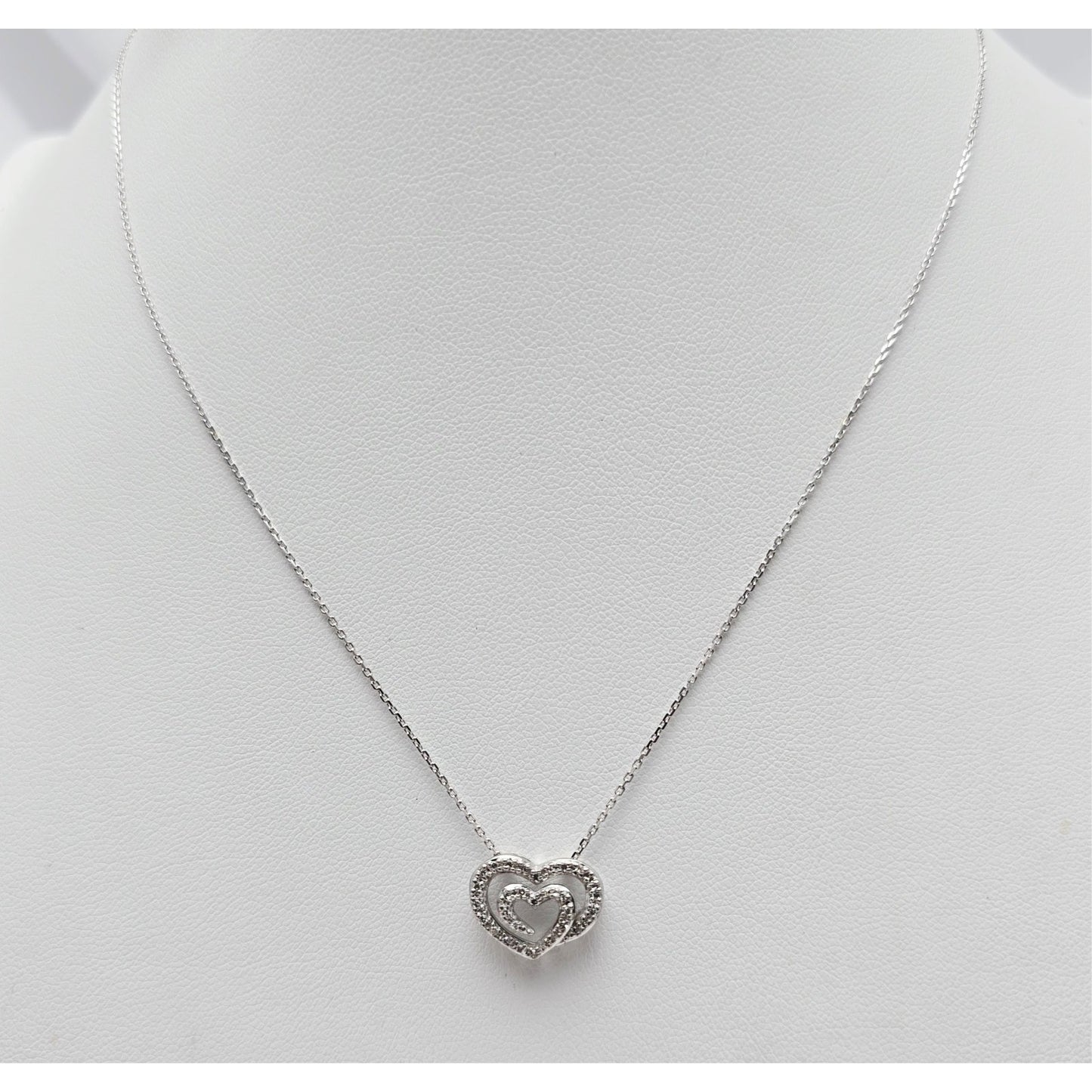 14K White Gold Cable Link Chain Necklace & Diamond Spiral Heart Charm Pendant