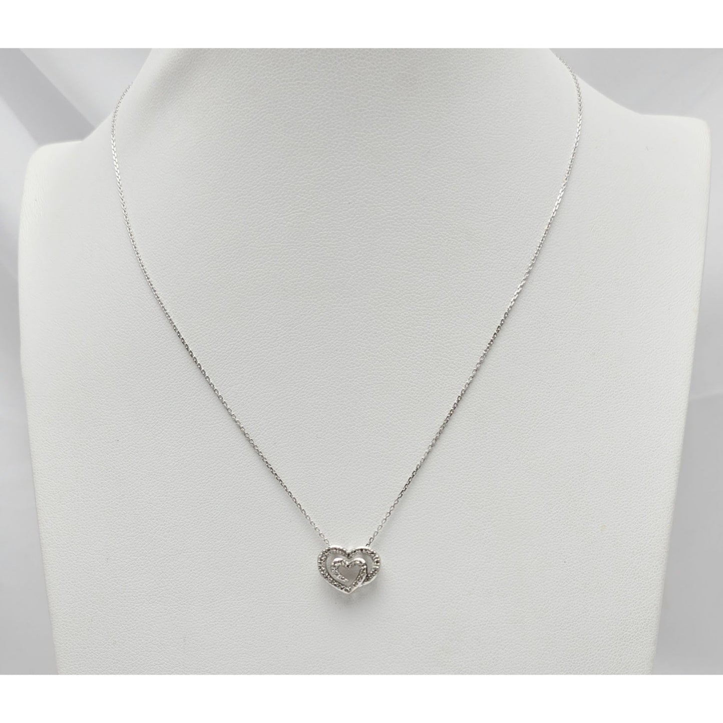 14K White Gold Cable Link Chain Necklace & Diamond Spiral Heart Charm Pendant