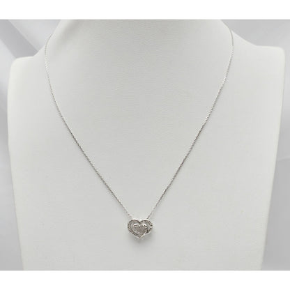 14K White Gold Cable Link Chain Necklace & Diamond Spiral Heart Charm Pendant